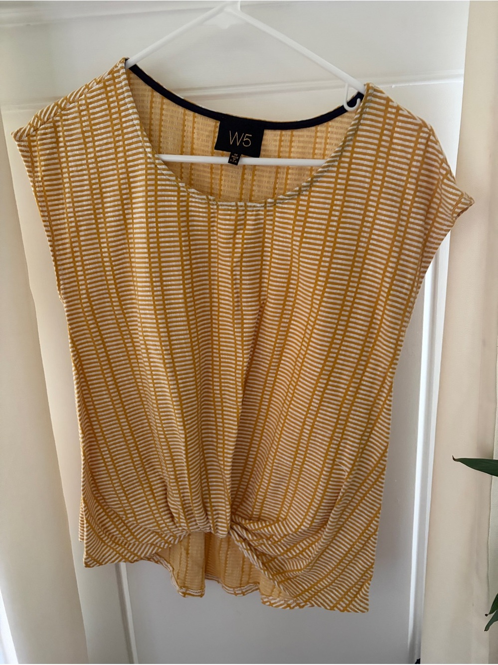 Anthropologie W5 Top Yellow Twist Front Striped Spring Size M